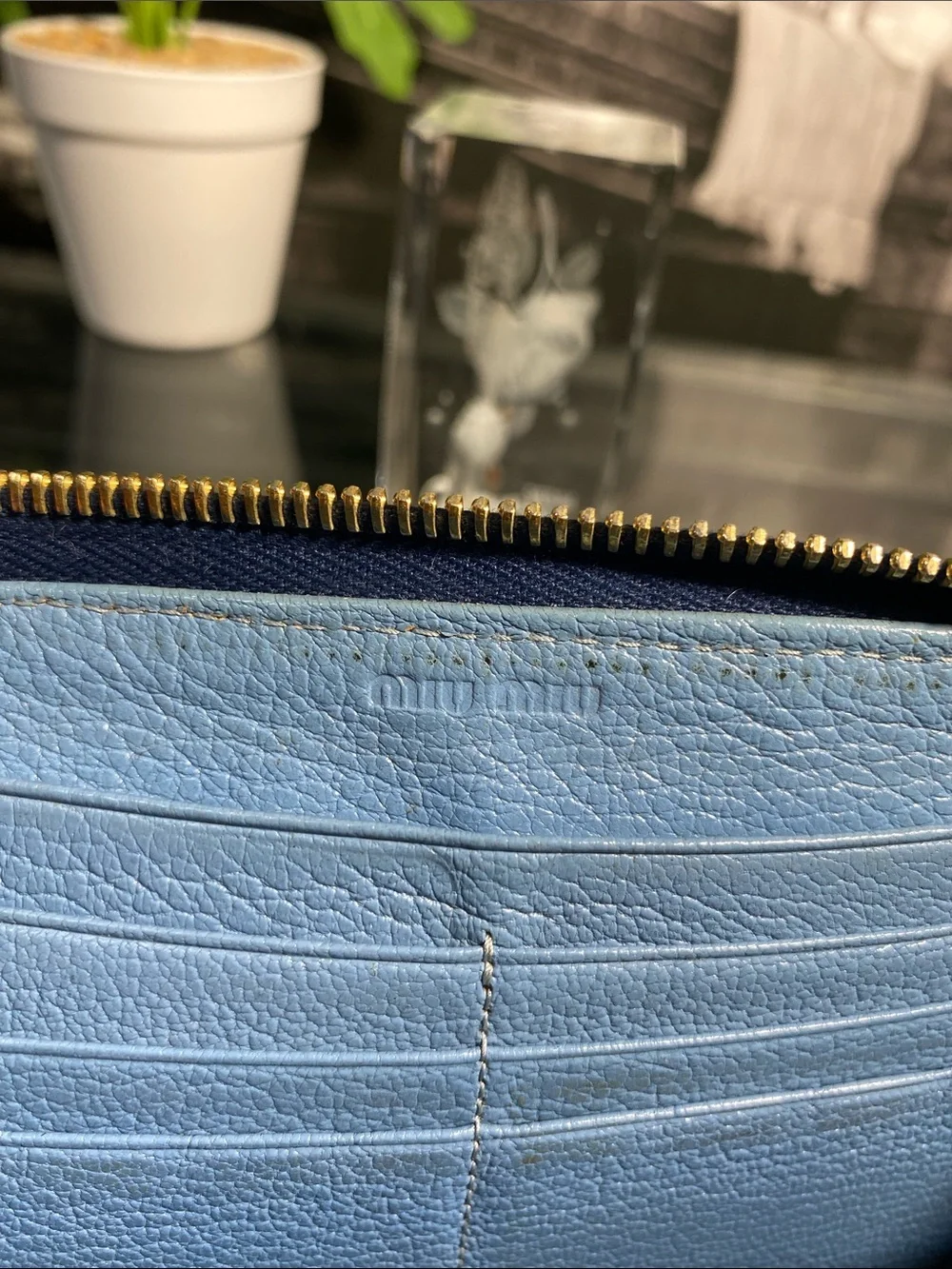 Authentic MIU MIU 💙 Bow Blue Leather Long Wallet in rich royal blue leather